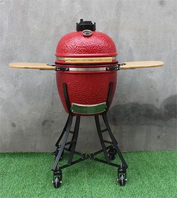 Royal Red เตาย่างเซรามิก Kamado 44 ซม. 17 นิ้วพร้อมรถเข็นและโต๊ะข้าง