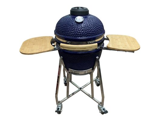 เตาย่าง Kamado เซรามิก 18 นิ้ว สีฟ้า 48 ซม. พร้อมรถเข็นและโต๊ะข้าง