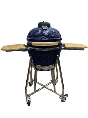 เตาย่าง Kamado เซรามิก 18 นิ้ว สีฟ้า 48 ซม. พร้อมรถเข็นและโต๊ะข้าง