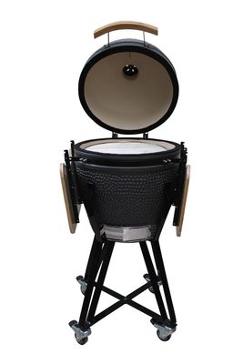 Kamado Grill เตาย่างถ่านเซรามิก 20 นิ้ว สีดำด้าน 51 ซม. พร้อมรถเข็นและโต๊ะข้าง