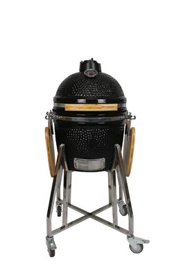 Kamado Grill เซรามิก 16 นิ้ว สีดำชาร์โคล 40 ซม. พร้อมรถเข็นและโต๊ะข้าง