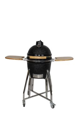Kamado Grill เซรามิก 16 นิ้ว สีดำชาร์โคล 40 ซม. พร้อมรถเข็นและโต๊ะข้าง