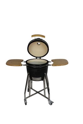 Kamado Grill เซรามิก 16 นิ้ว สีดำชาร์โคล 40 ซม. พร้อมรถเข็นและโต๊ะข้าง
