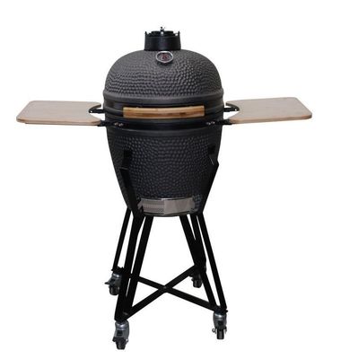 Kamado Grill เตาย่างถ่านเซรามิก 20 นิ้ว สีดำด้าน 51 ซม. พร้อมรถเข็นและโต๊ะข้าง