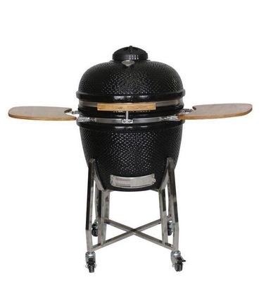 Kamado Grill กลางแจ้ง 24 นิ้ว เตาย่างถ่านสีดำ 61 ซม. พร้อมรถเข็นและโต๊ะข้าง