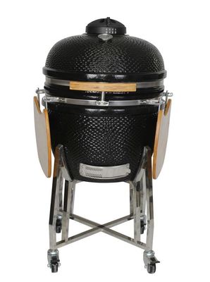 Kamado Grill กลางแจ้ง 24 นิ้ว เตาย่างถ่านสีดำ 61 ซม. พร้อมรถเข็นและโต๊ะข้าง