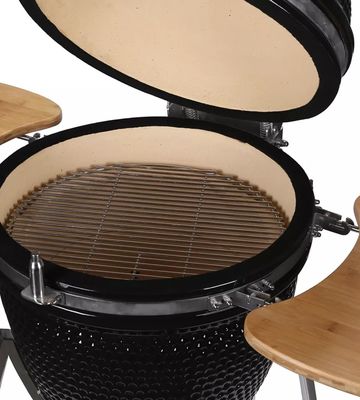 Kamado Grill กลางแจ้ง 24 นิ้ว เตาย่างถ่านสีดำ 61 ซม. พร้อมรถเข็นและโต๊ะข้าง