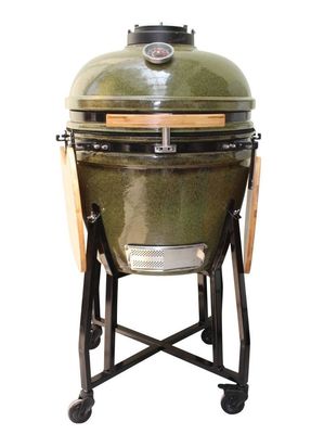 Ceramic Kamado Grill 23 นิ้ว Outdoor Charcoal สีเขียวเขตร้อน 59 ซม. พร้อมรถเข็นและโต๊ะข้าง