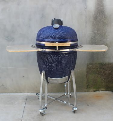 เตาย่างบาร์บีคิวกลางแจ้ง Kamado ขนาด 22 นิ้ว สีกรมท่า พร้อมรถเข็นและโต๊ะข้าง