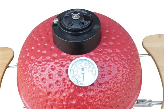 Kamado Grill สแตนเลส 15 นิ้ว สีแดง 39 ซม. พร้อมรถเข็นและโต๊ะข้าง