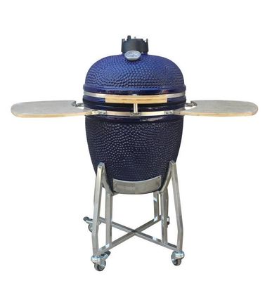 Kamado Grill เตาย่างเซรามิก 22 นิ้ว กลางแจ้ง สีกรมท่า 57 ซม. พร้อมรถเข็นและโต๊ะข้าง