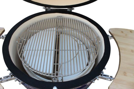 Kamado Grill เตาย่างเซรามิก 22 นิ้ว กลางแจ้ง สีกรมท่า 57 ซม. พร้อมรถเข็นและโต๊ะข้าง