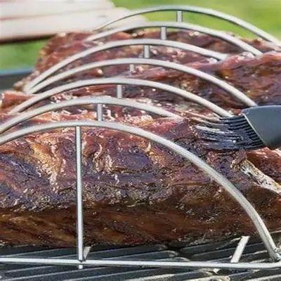 41x25.5x12cm Kamado Grill อุปกรณ์เสริมชั้นวางซี่โครงสแตนเลสสำหรับสูบบุหรี่และย่าง