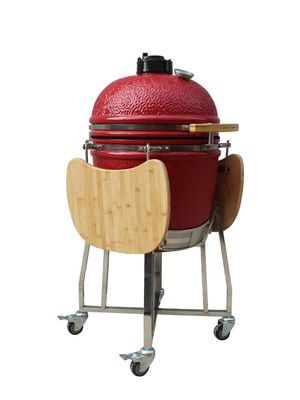 เตาย่างถ่านเซรามิกขนาด 22 นิ้วกลางแจ้ง Kamado Red Color Fired Resistance